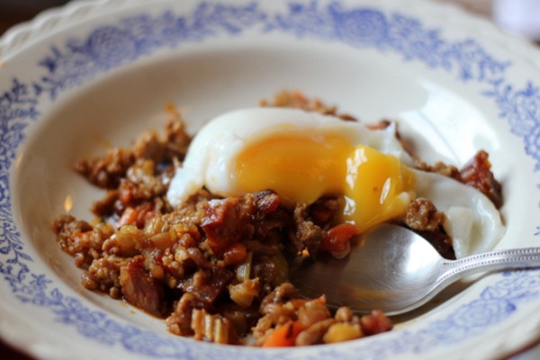 The perfect egg and chilli chorizo and pork sauce