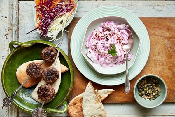 The pink dip: Beef kofte with turnip and yoghurt dip