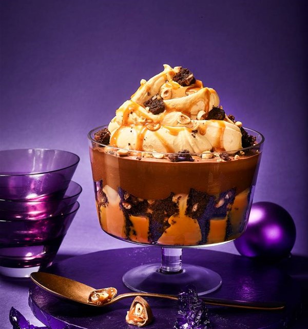 The Purple One choc-hazelnut and salted caramel trifle