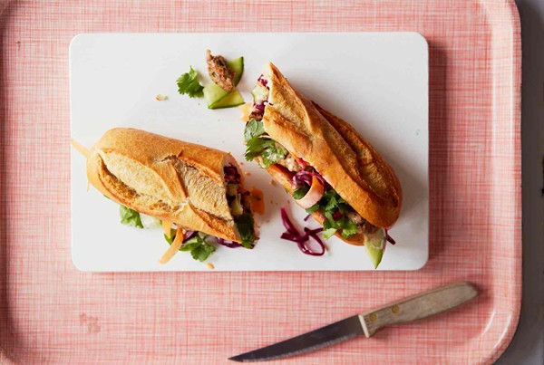 The satisfying sandwich: Pork banh-mi with pickled red cabbage and sweet chilli mayo
