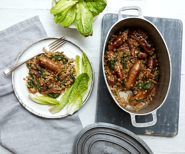  The satisfying stew: Sausage and pearl barley casserole