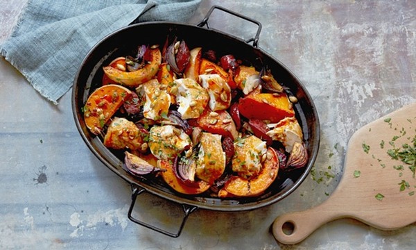 The spiced chook: Roast chicken with chorizo and butternut squash