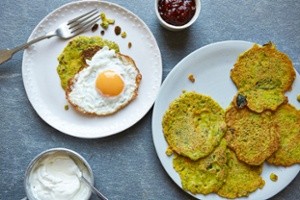 The spicy starter: pea, curry leaf, mustard seeds and gram flour pancakes