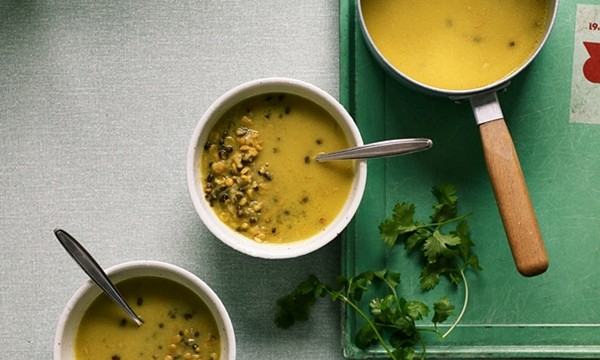 The steamy supper: mixed lentil, coconut and coriander broth