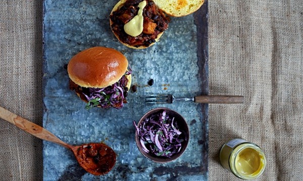 The sumptuous sarnie: Pork belly in a bun with simple red cabbage slaw