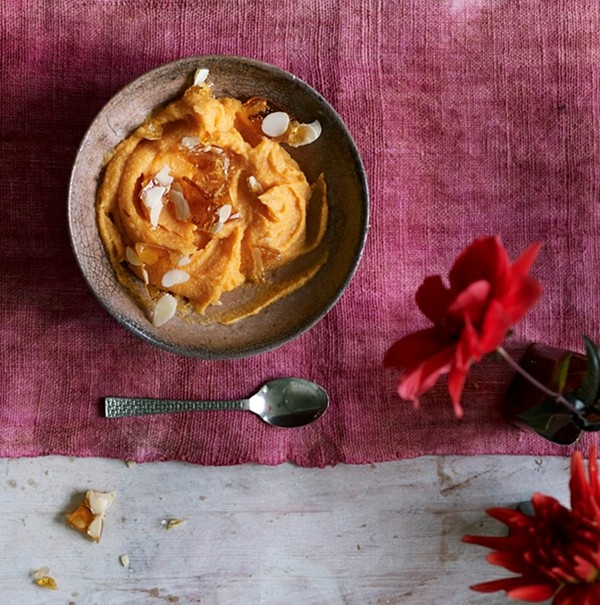 The surprising pud: Creamy sweet potato, coconut and lime fool with salted almonds