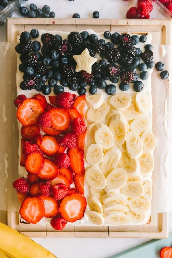 The (Texas) flag cake made with cream cheese pound cake and frosting