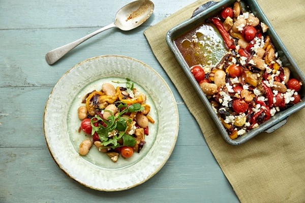 The warm salad: Roasted vegetables and butter beans with feta