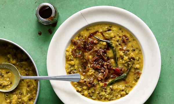 The warming dhal: Five-spiced tarka dhal with tamarind chutney 