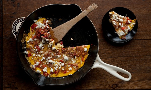 The winning recipe: Bacon, red pepper and red onion frittata
