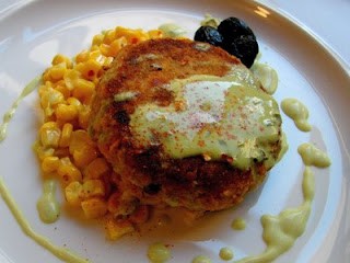 "There's nothing in the house" salmon cakes with creamy corn relish and tarragon drizzle