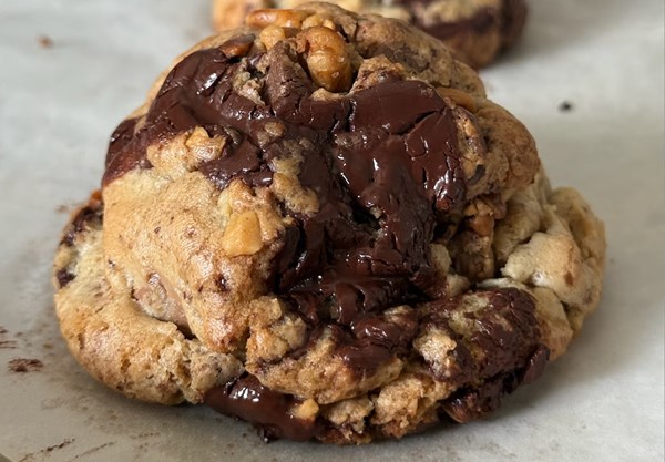 Thick bakery style chocolate and walnut cookies