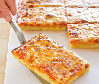 Thick-crust Sicilian-style pizza