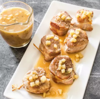 Thick-cut pork tenderloin medallions with apple cider sauce