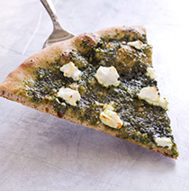 Thin-crust whole-wheat pizza with pesto and goat cheese