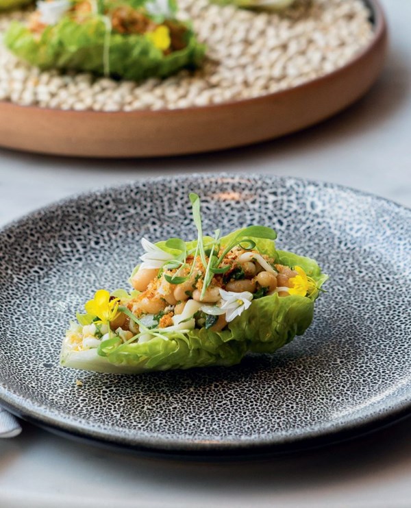 Thinly sliced South Island squid with white beans
