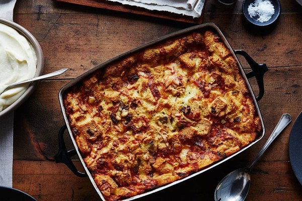 Thomas Keller's leek bread pudding