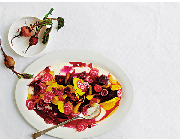 Three-beet salad with orange-yogurt dressing