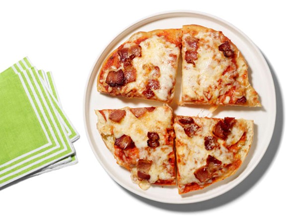 Three-cheese bacon pizza