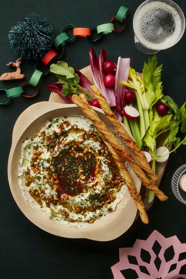 Three-cheese dip with spiced date syrup
