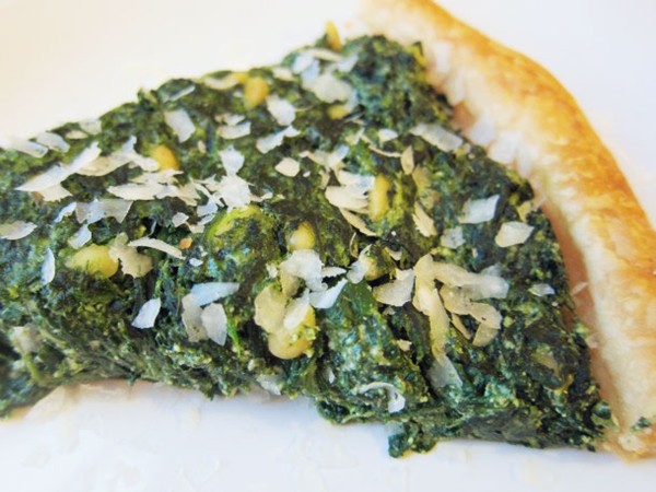 Three-cheese hearty greens and puff pastry tart