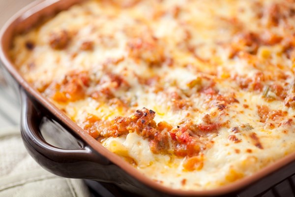 Three-cheese lasagna with Italian sausage