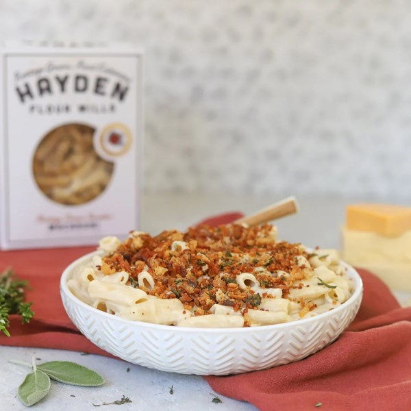 Three cheese macaroni with herbed breadcrumbs