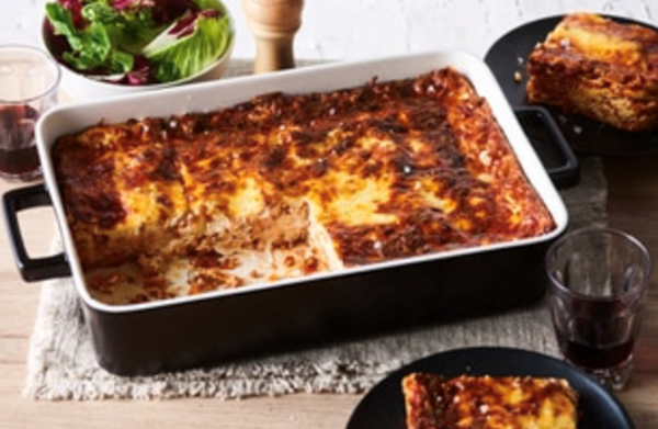 Three cheese, mushroom and lentil lasagne