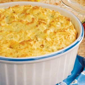 Three-cheese potato souffle