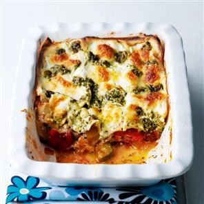 Three-cheese ratatouille lasagne
