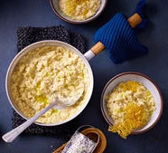 Three-cheese risotto with Parmesan crust