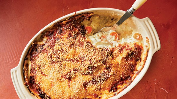 Three-cheese root gratin