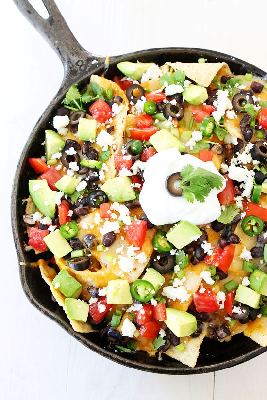 Three cheese skillet nachos