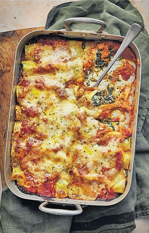 Three cheese, squash & spinach cannelloni bake