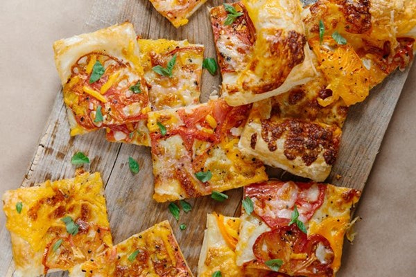 Three-cheese tomato tart