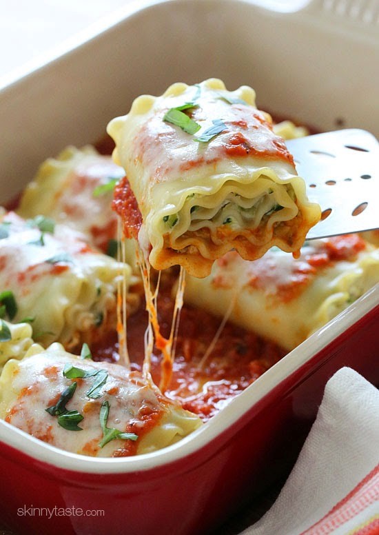 Three cheese zucchini stuffed lasagna rolls