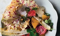 Three citrus salad with green chilli, stem ginger and crunchy salsa