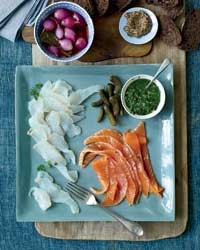 Three-day brined lox with anise-herb sauce