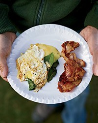 Three-egg omelets with whisky bacon