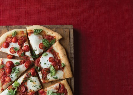 Three-herb cherry tomato pizza