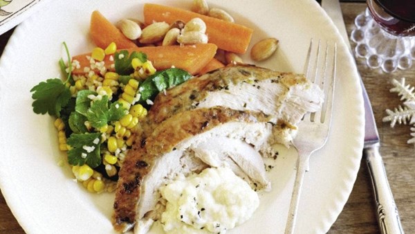Three-herb turkey with sourdough sauce