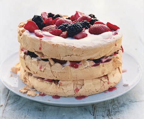 Three-layer berry and brown sugar Pavlova