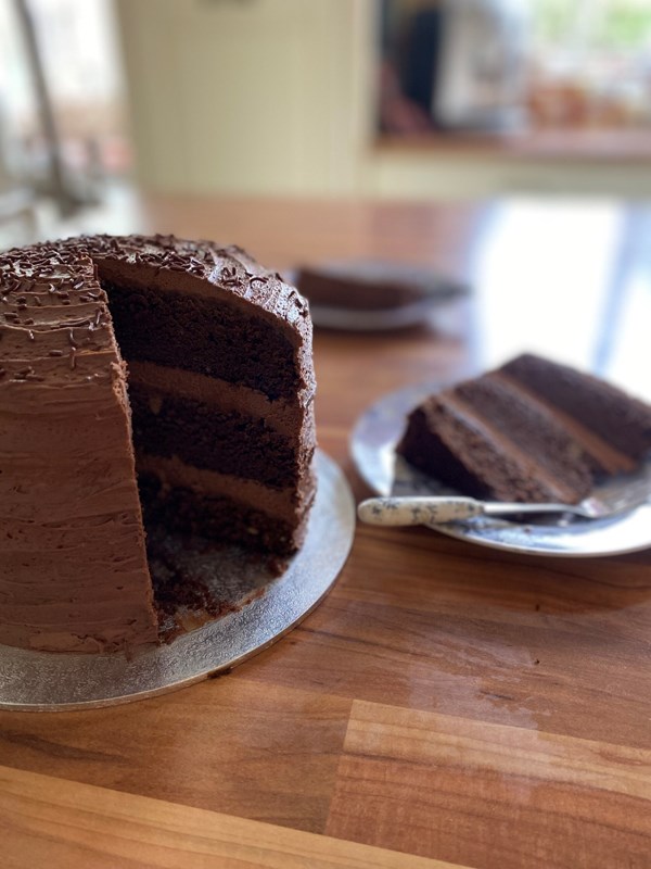 Three-layer chocolate cake