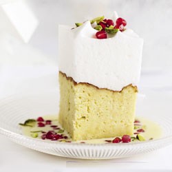 Three milk cake with pomegranate and pistachio