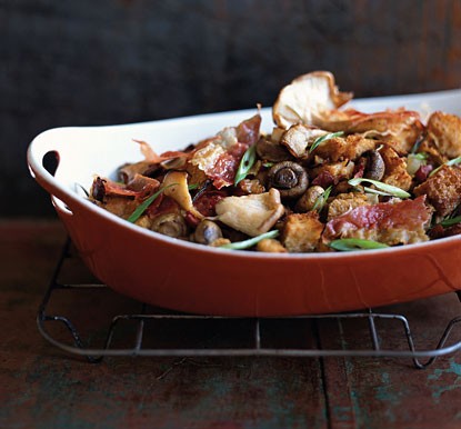 Three-mushroom dressing with prosciutto