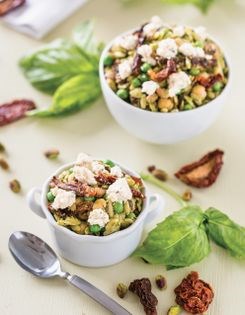 Three pea & orzo pistachio pesto salad