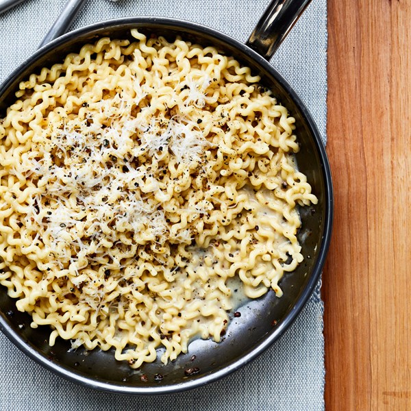 Three-pepper cacio e pepe