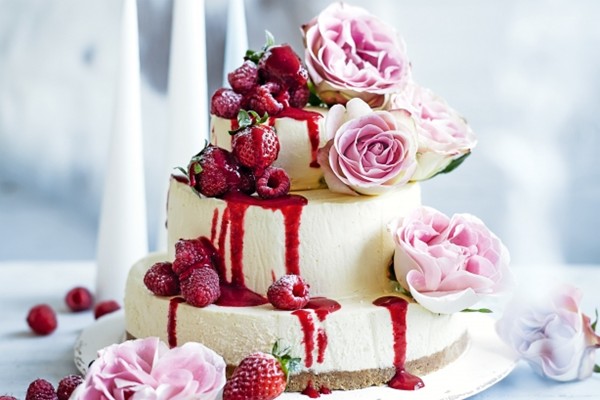 Three-tiered white chocolate cheesecake