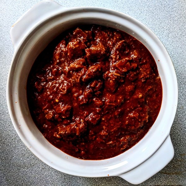 Three-tin tender (beef in sort-of barbecue sauce)