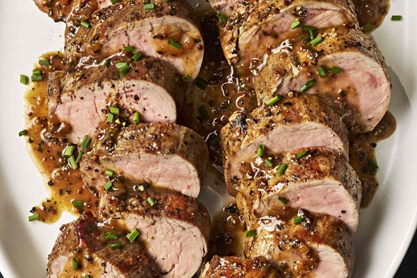 Thyme-and-Dijon-seared pork tenderloin with cider pan sauce